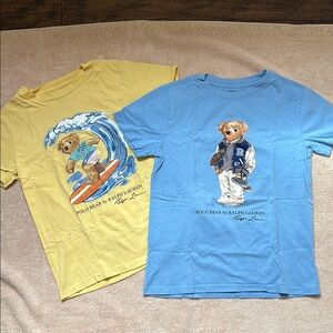 Lot of 2 Ralph Lauren Kids' Blue and Yellow Polo Bear T-Shirts